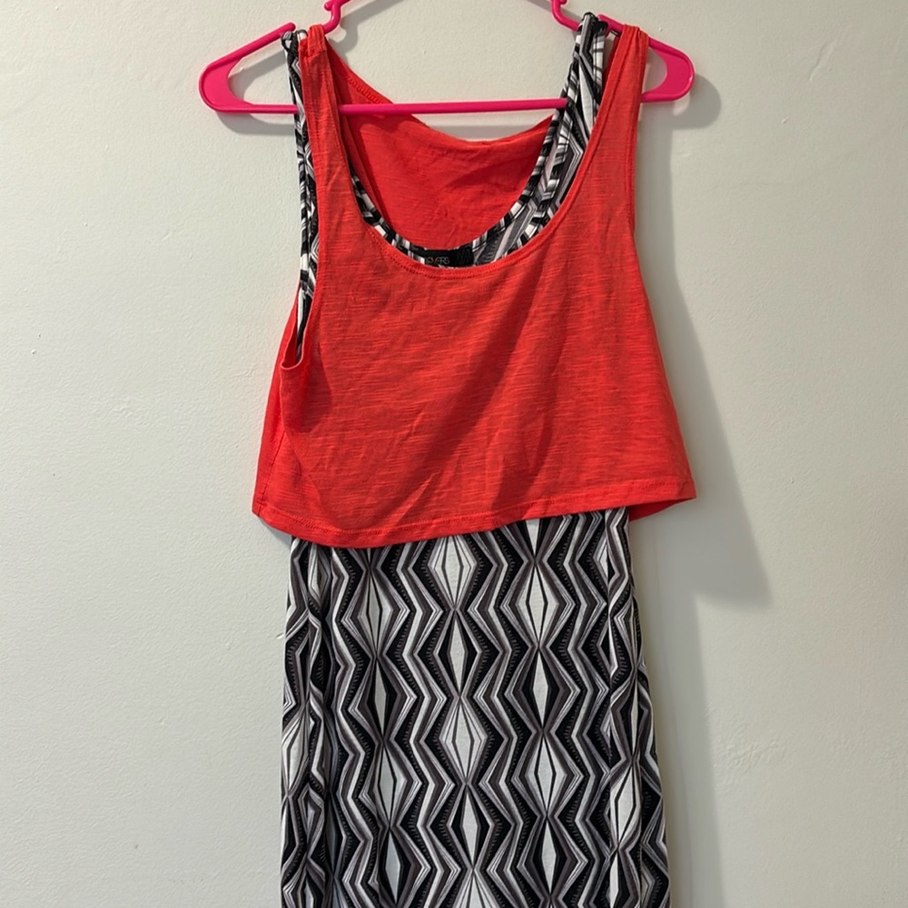 Patterned maxi dress with red crop top